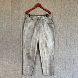 Vintage Forenza 100% Leather Silver High Rise Relaxed Straight Leg Jeans Size 32